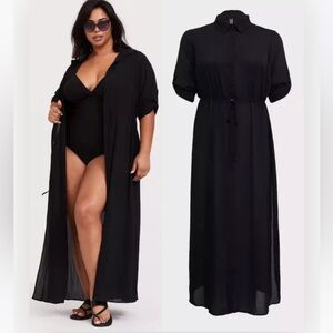 Torrid Maxi Crinkle Swim Coverup Shirt Dress